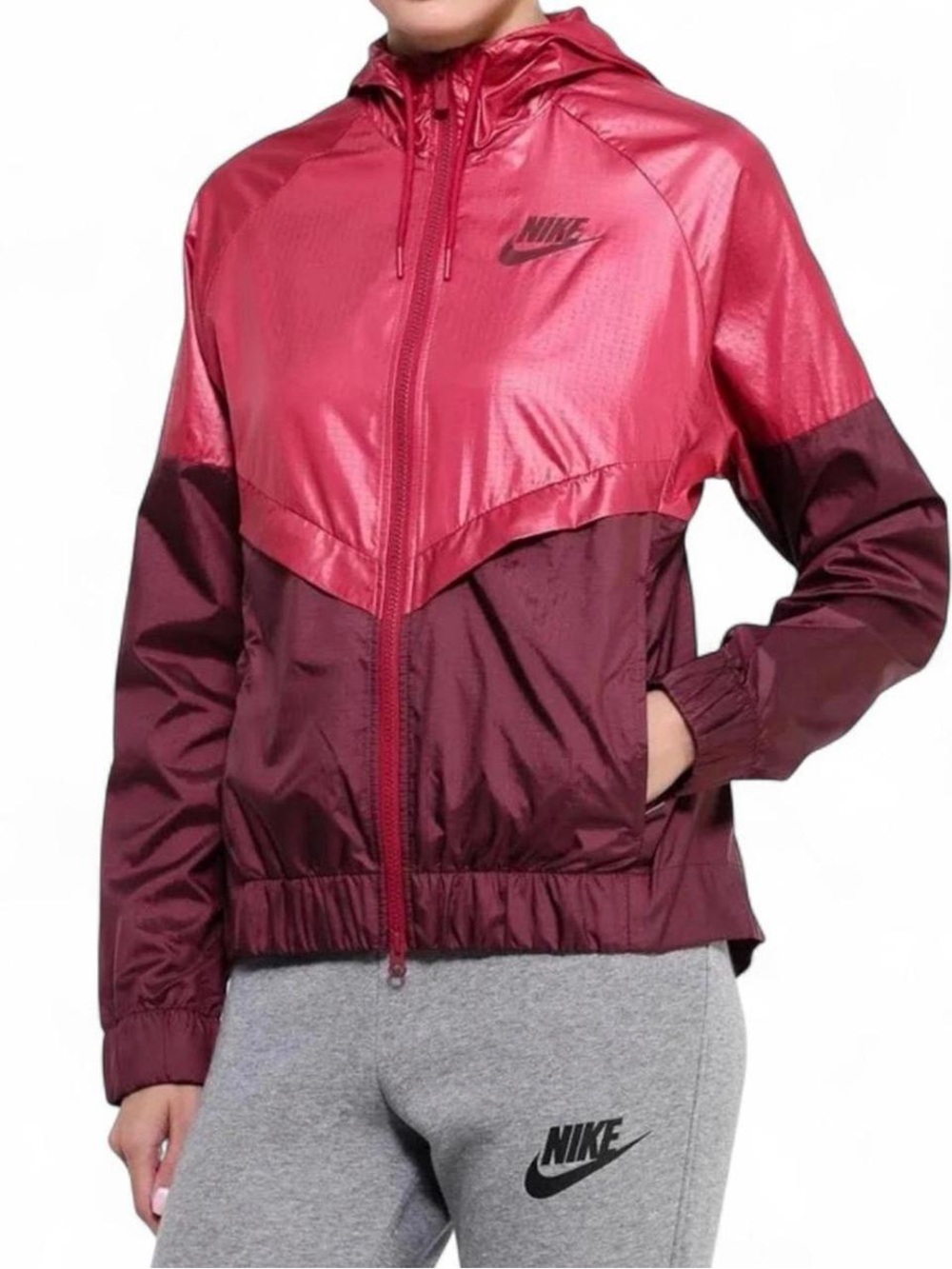 Nike Two-Tone Maroon and Berry Bomber Windbreaker Jacket